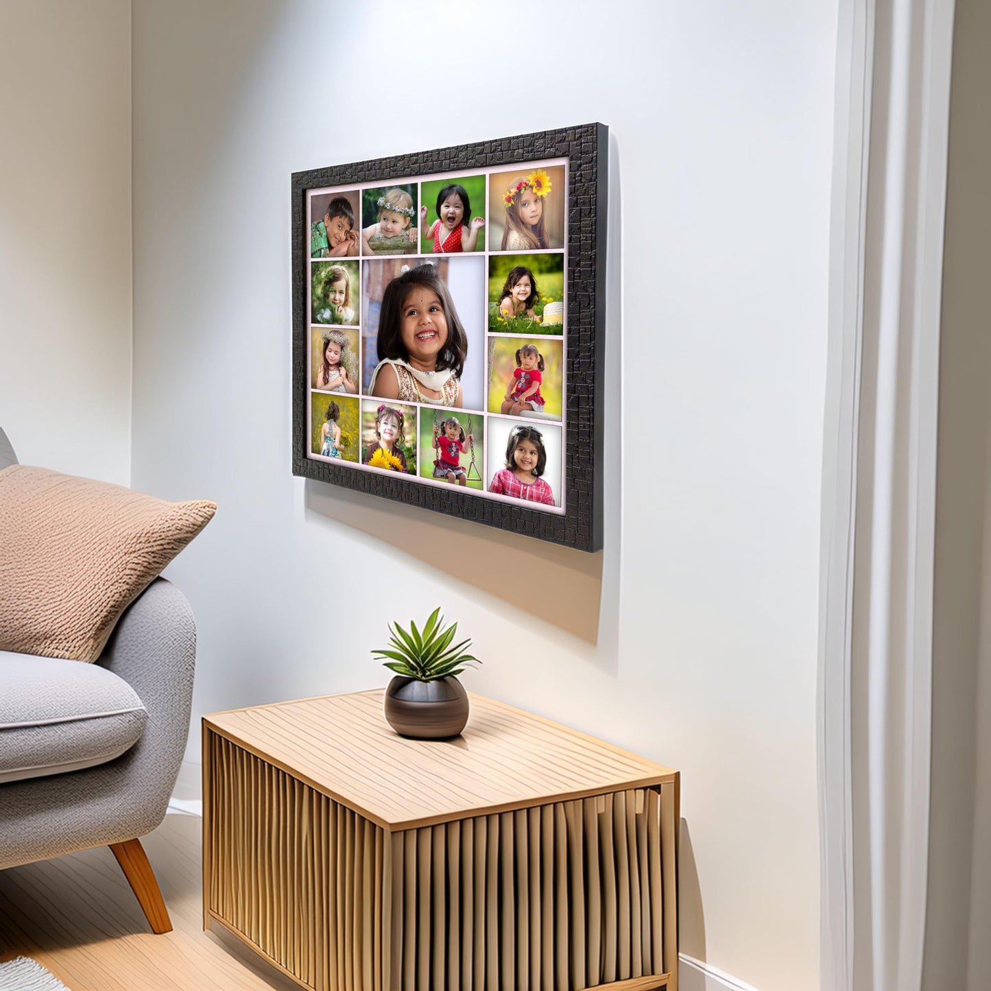 AJANTA ROYAL Customised and Personalized Photo Frame for Wall | Custom Collage Picture Frame with Photo Upload | 13-Photos Wall Hanging Wooden Frame (12 X 12 Inch, Copper Brown)