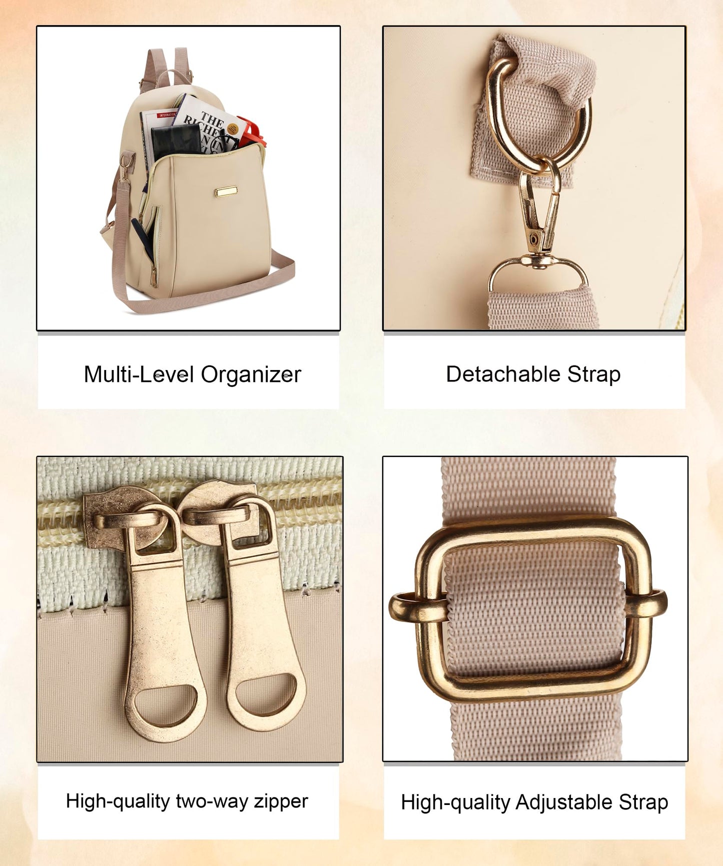 SKUGG Women's Backpack Purse – Stylish PU Leather Backpack for Women, Fashion Travel Daypack with Anti-Theft Pocket, Lightweight & Durable (Cream)