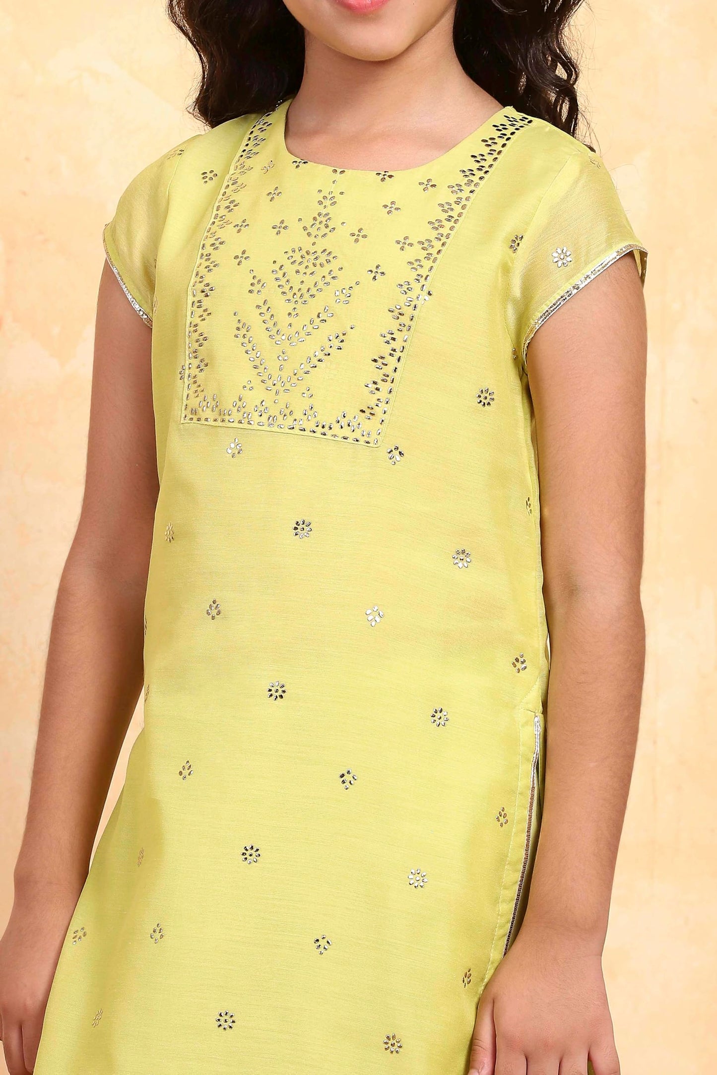 Biba Girl's Polyester Kurta Set (KW5222ESS25LMYL