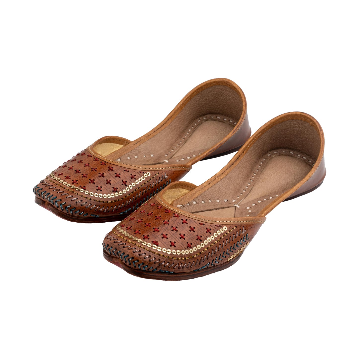 KORAKARI Women's Traditional Ethnic Walnut Coffee Punjabi Jutti, Leather Flat Comfortable Mojaris for Girls (Size: UK3, Tan)