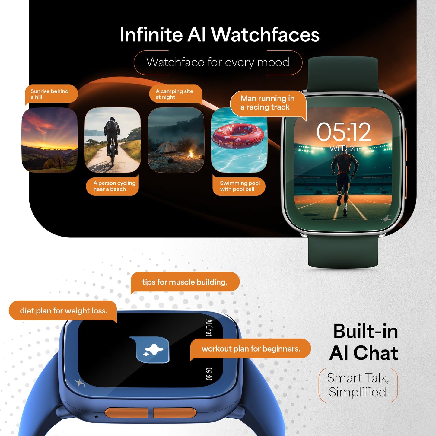 Fastrack Navstar 1.85" AMOLED Square Display Smart Watch with GPS, Offline Voice Command, AI Enabled, 100+ Sports Mode, BT Calling, IP68 Water Resistant Upto 5 Days Battery Life -Midnigt Blue