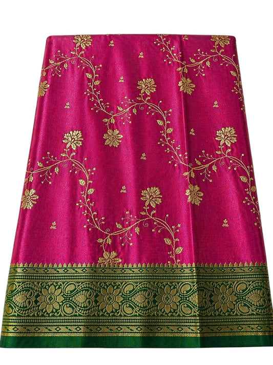 Women's Glory Banarasi Satin Silk Saree with Rich Golden Zari Floral Embroidery | Kanjivaram Style | Traditional Wedding & Festive sadi with Contrast Border | Designer Party Sari Collection (Pink)