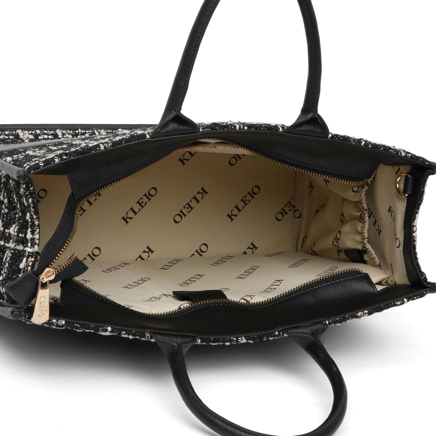 KLEIO Tweed Tote hand Bag with a laptop Compartment and Zip Closure for Work Office Women