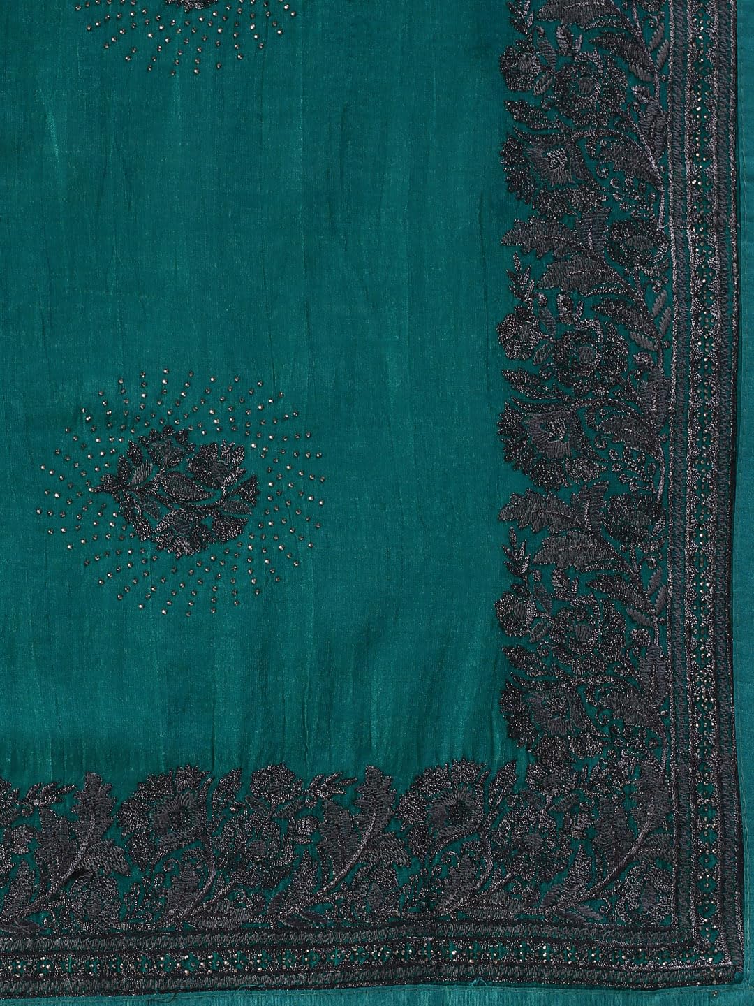 MOHEY Women's Art Silk Machine Resham & Zari Boota & Border Work Saree with Unstitched Blouse Piece - Green