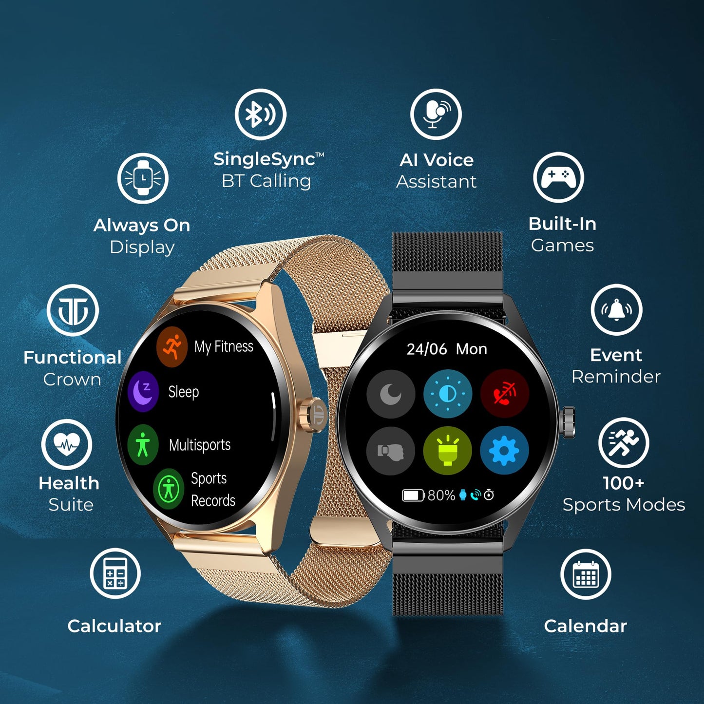 Titan Crest 1.43” AMOLED Smart Watch for Productivity with BT Calling, AI Morning Briefs, Functional Crown, Health Tracking, Aluminium Body, 100+ Sports Modes, Smartwatch for Men and Women - (Brown)