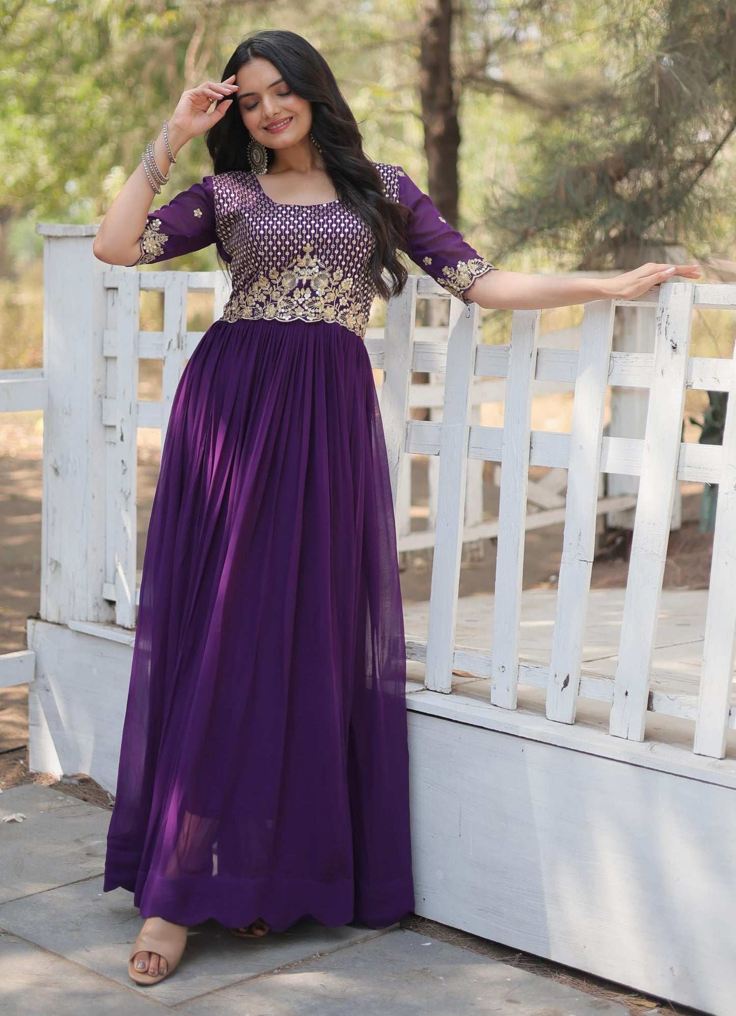 Fashion Basket Women's Georgette Anarkali Gown Purple