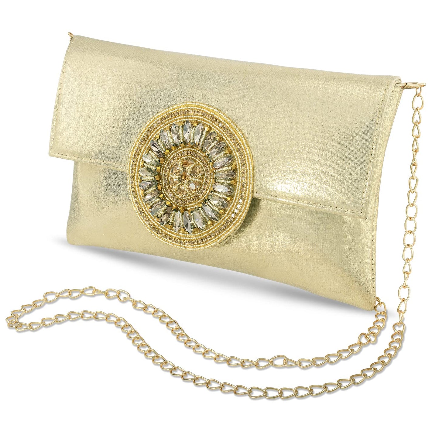 Peora Gold-Toned Textured Purse Clutch for women (C32G)