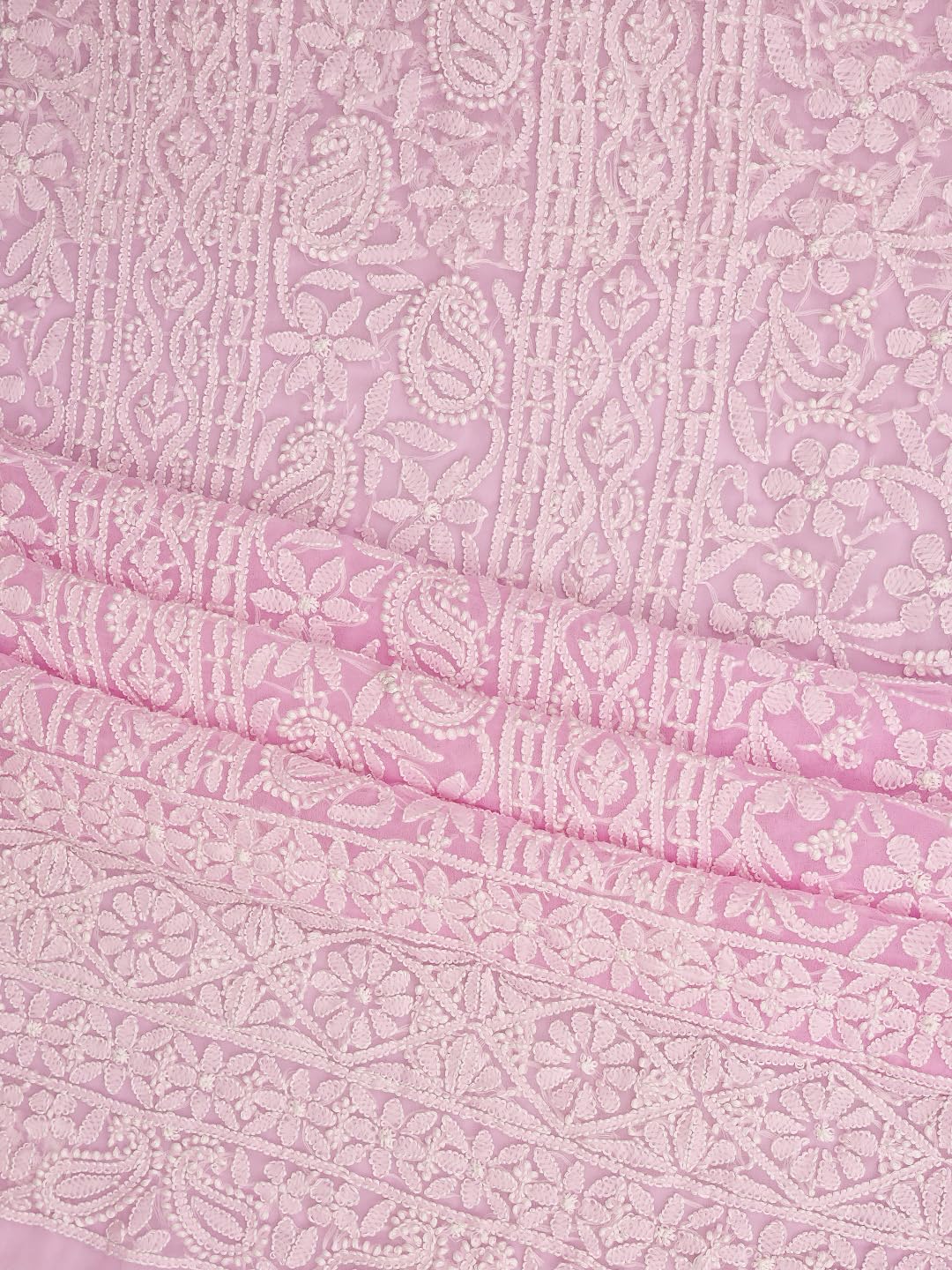 Ada Hand Embroidered Lucknowi Chikankari Unstitched Georgette Dress Material Suit Piece with Dupatta for Women 01A873528 Pink
