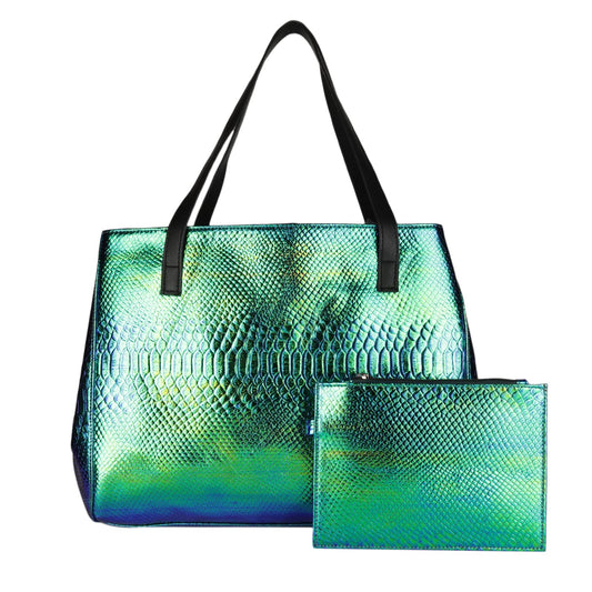 MINI WESST Women's Green Textured Pattern Tote bags With Pouch for Office and College (Dimension(LxBxD) Toes bag and Pouch: 30 cmx36 cmx13 cm and 14cmx22cm)