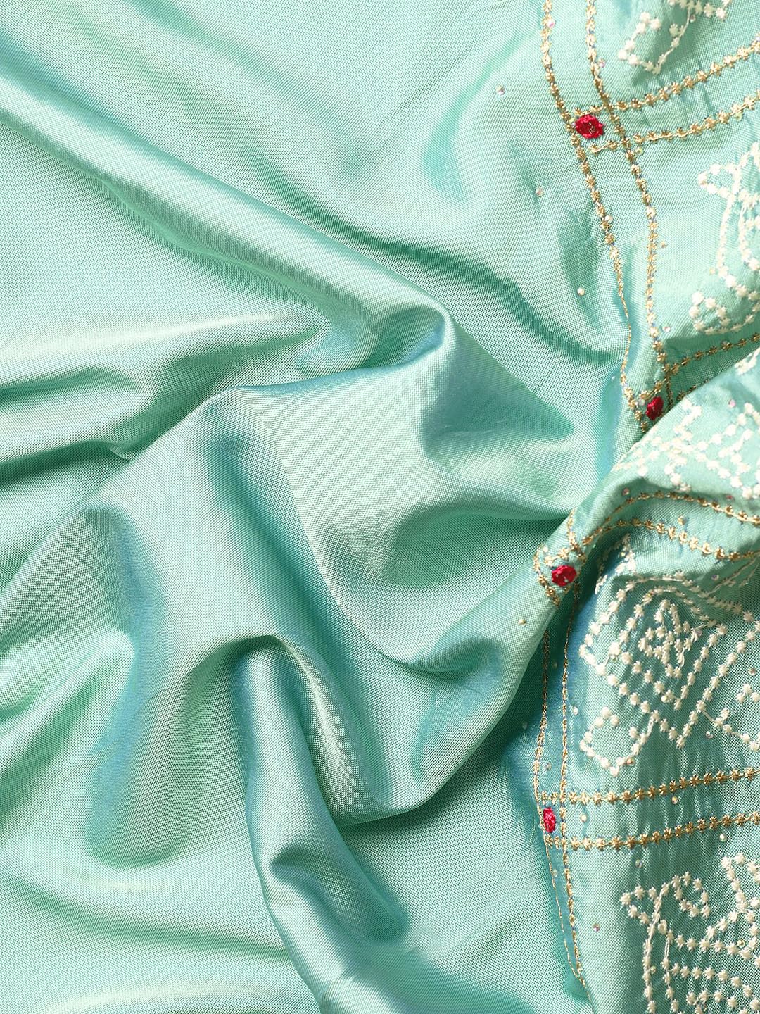 MOHEY Green Art Silk Mirror Embroidered Saree for Women