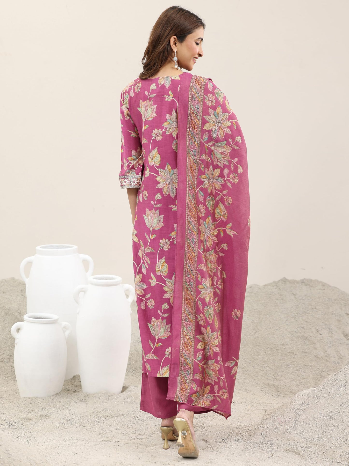 Libas Women's Silk Blend Kurta Set (400339H_Pink