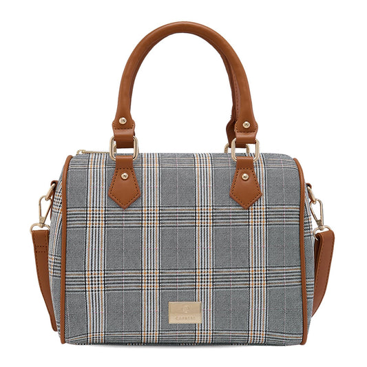 Caprese REMI CHECKERED TAN FAUX LEATHER MEDIUM SATCHEL HANDBAG