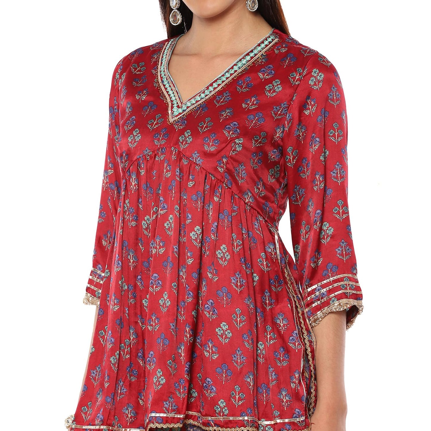 BIBA Women's Viscose Kurta (SKDCHINTZ9264AW24CHERED_Cherry Red