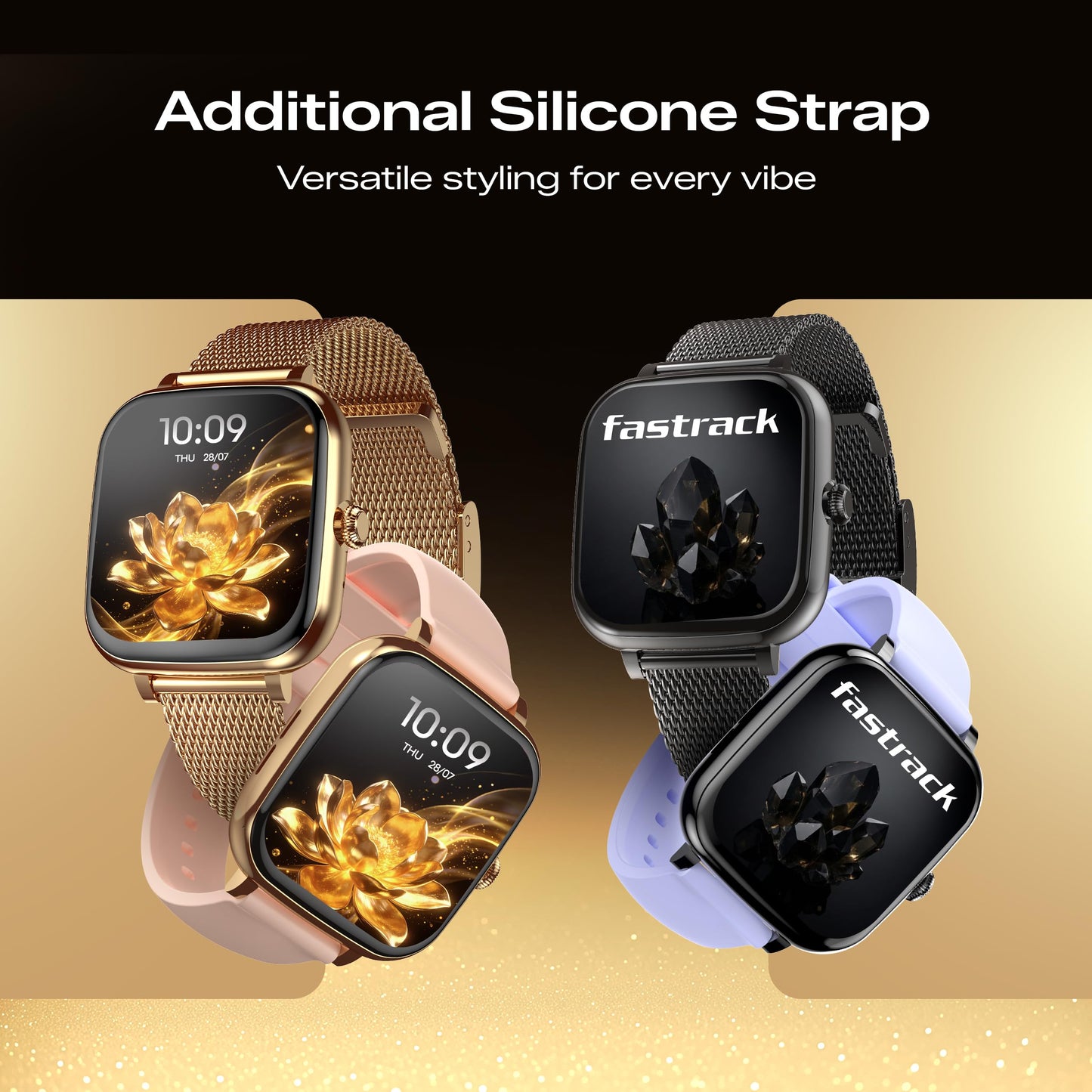 Fastrack Noir Rizz Women Smart Watch with 1.72" inch Ultra HD Display,Womens Health,AI Watchface & AI Chat,Functional Crown,24/7 Health Suite,BT Calling,IP68,Additional Silicone Strap,Games - Black