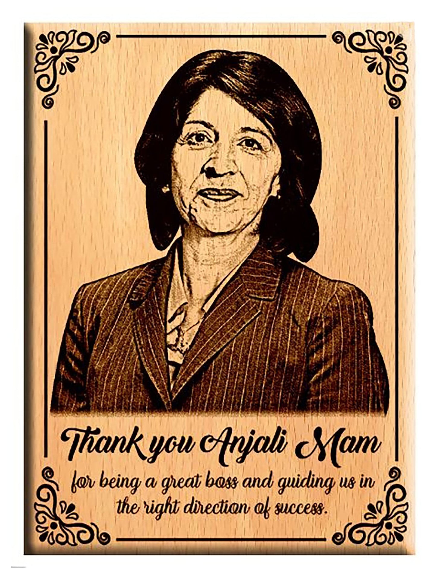 Giftanna Customized Engraved Wooden Rectangular Photo Frame Tabletop For Boss/Lady Boss/Mentor, 22.9 x 17.8 cm