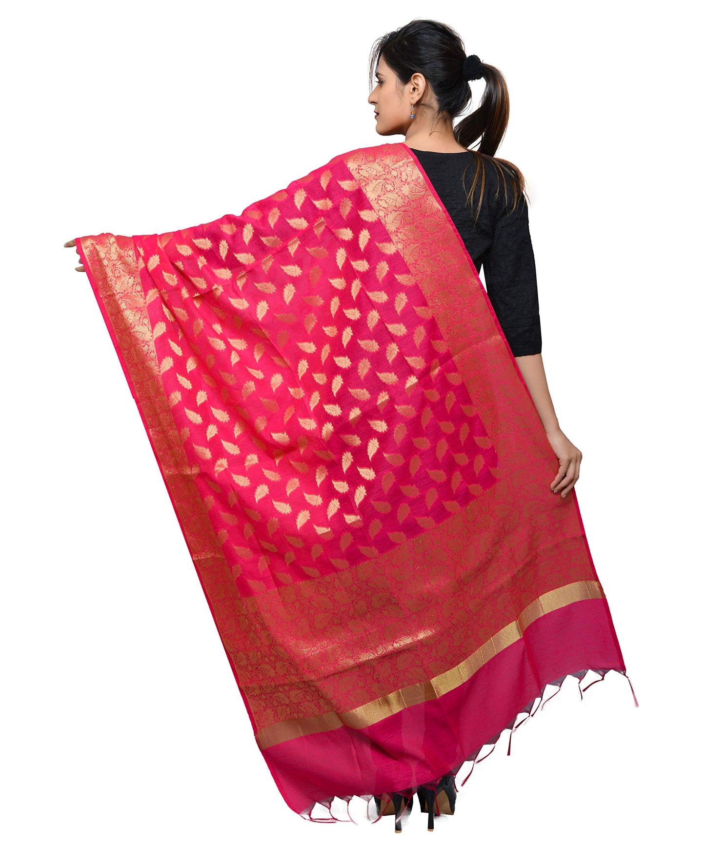 Banjara India Women's Kora Silk Banarasi Dupatta/Chunni (Pink)