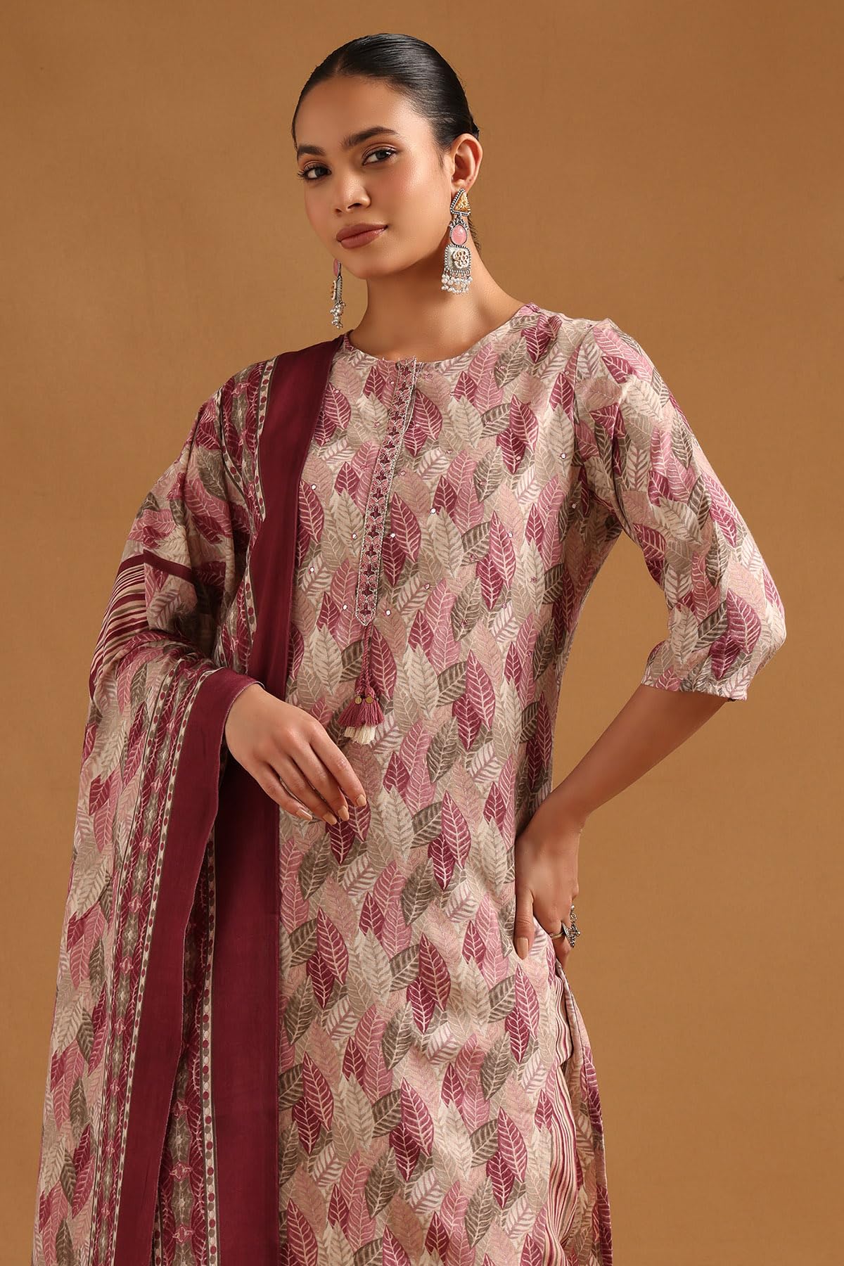 Soch Womens Multi Linen Blend Botanical Salwar Suit With Mirror