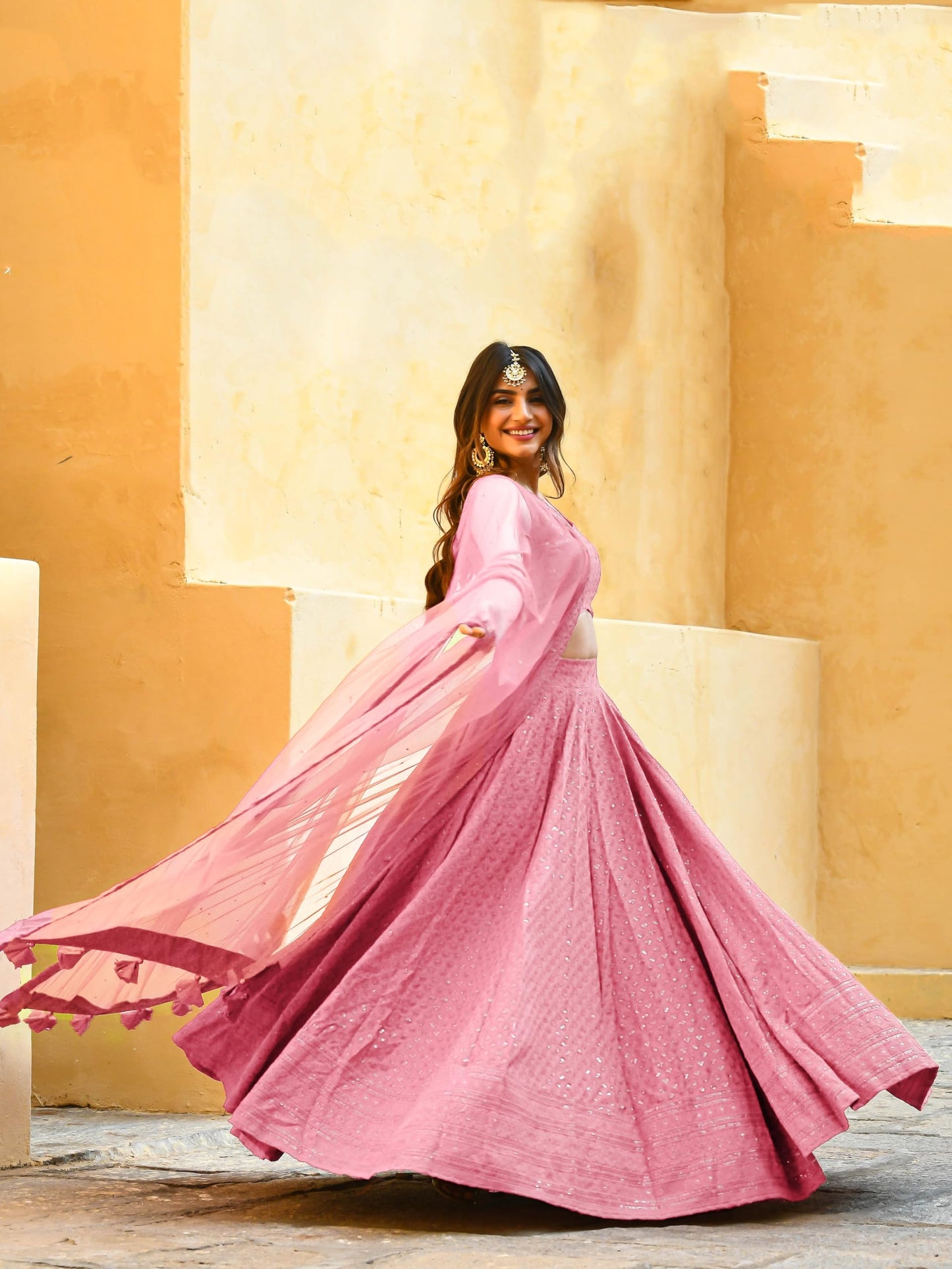 Zeel Clothing Women's Georgette Semi-stitched Sequins Thread Embroidered Lehenga Choli With Dupatta (5124-Light-Pink--Lehenga-Choli; Free Size) (Light-Pink)