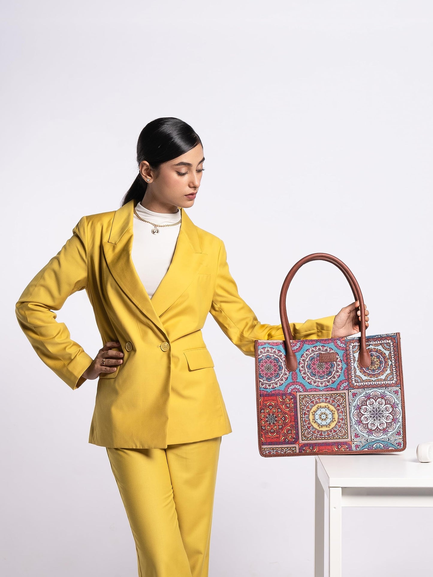 ZOUK Mandala Printed Jute Handcrafted Multicolor Women's Stylish Tote Bags | Tote Handbag| Shoulder bag with double handle