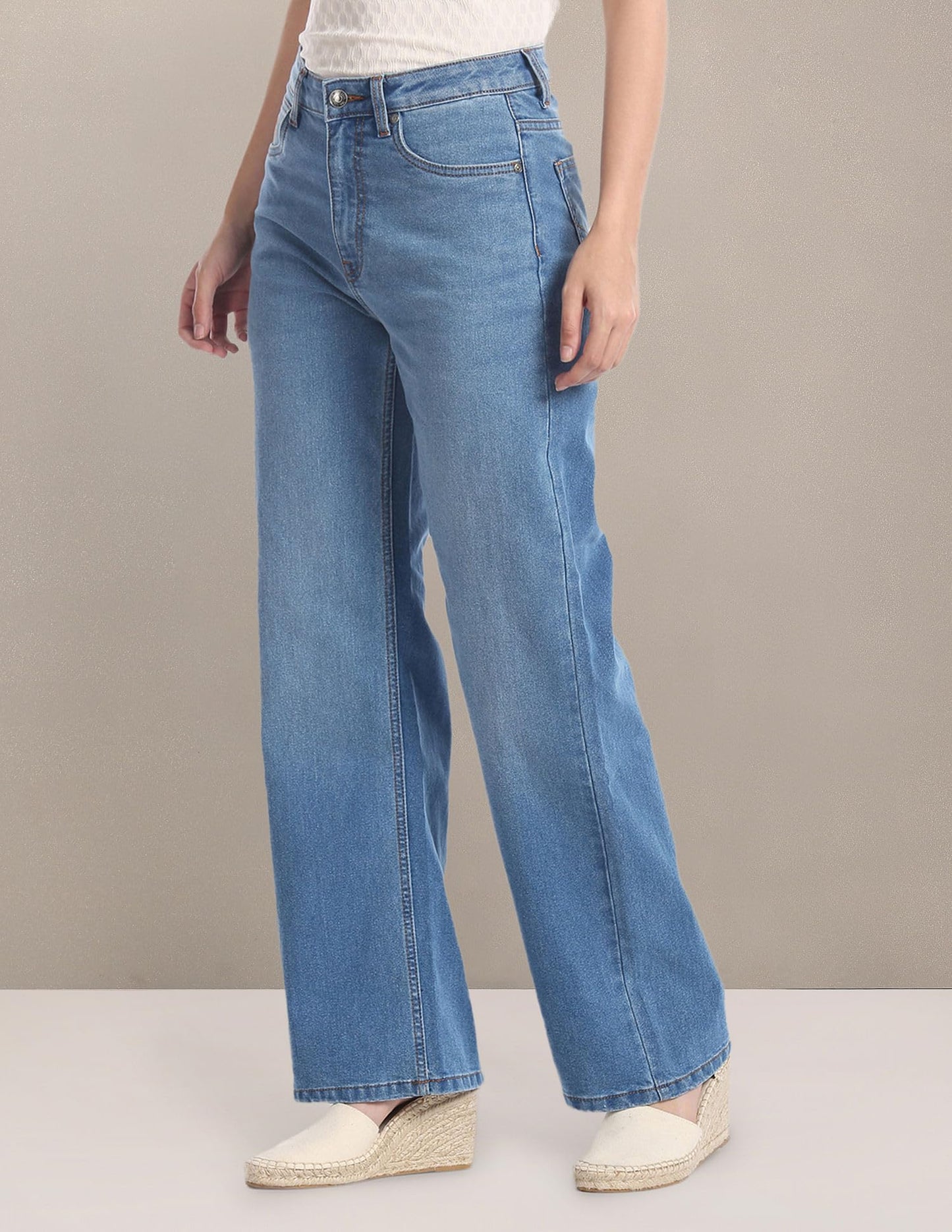 U.S. POLO ASSN. Women's Wide Leg Stone Wash Jeans (UWSS23JN008_Blue_32)