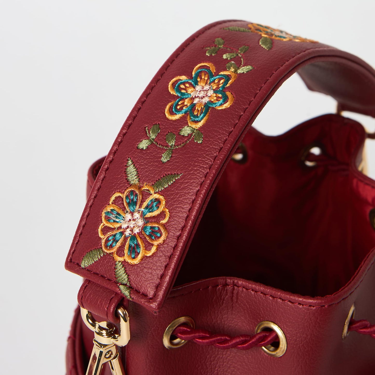 Chumbak Maroon Crossbody Sling Bag for Women, Drawstring Closure, Palace Memoirs Collection, Stylish Designer Handbag Purse Wallet Sling Tote, Everyday Casual Ethnic Travel Office Use