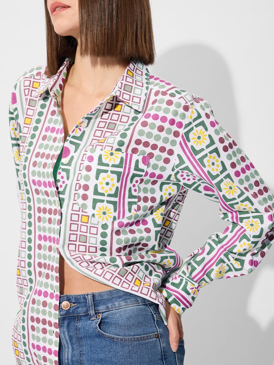 The Souled Store Originals: Aztec Women and Girls Long Sleeve Collared Neck Button Down Boyfriend Shirts Womens Boyfriend Shirts Casual Button-Down Full Sleeve Solid Short Sleeve Casual Workwear