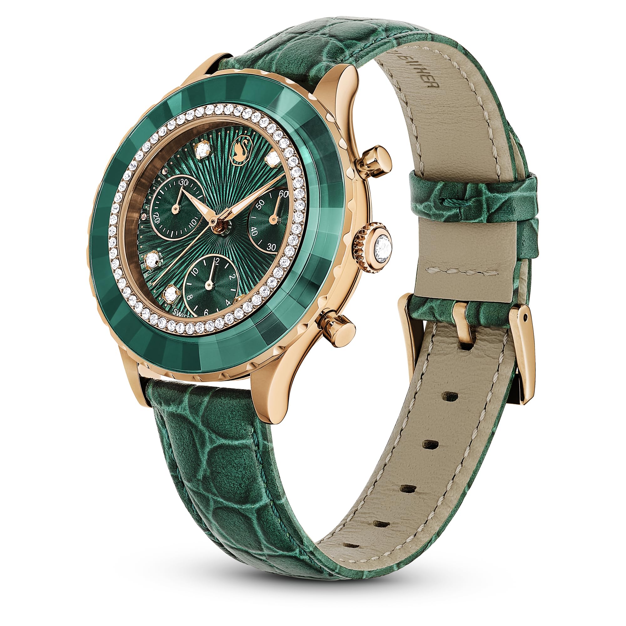 Swarovski Leather Analog Rose Gold Dial Women's Watch-5672931