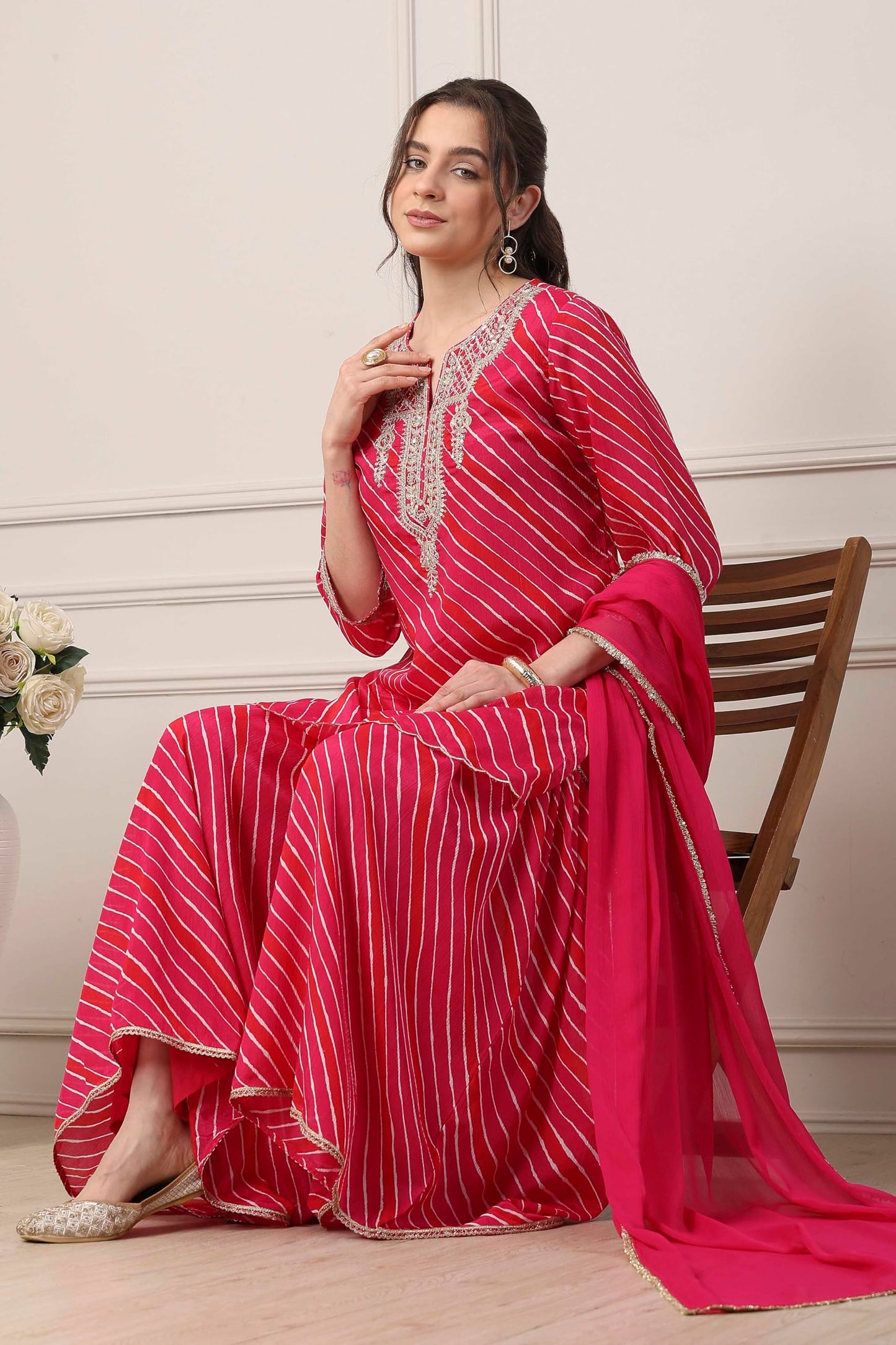 Biba Women Pink Poly Chinnon Straight Suit Set_32