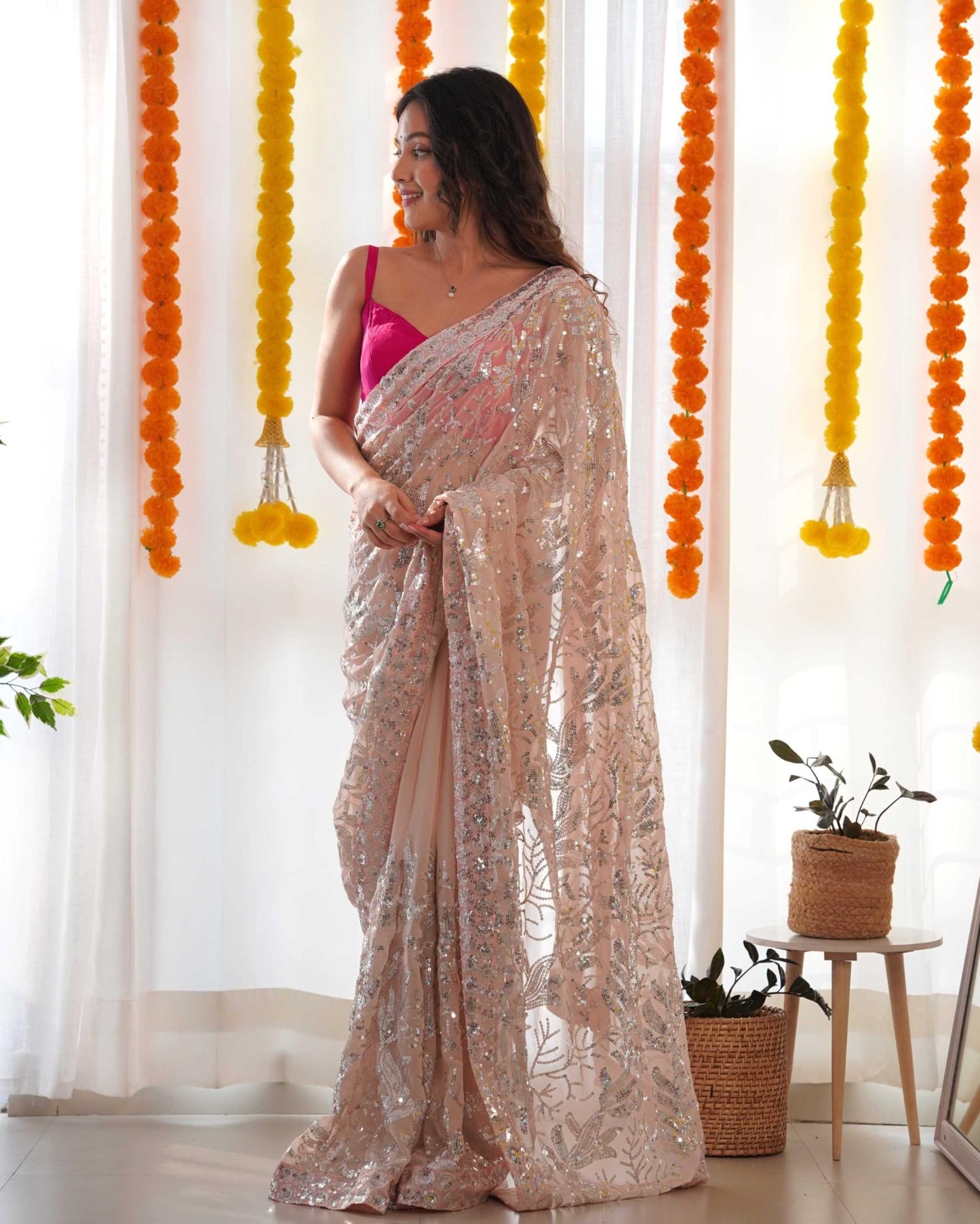 Panzora Women's Soft Georgette Embroidery Work Saree With Silk Blouse Piece