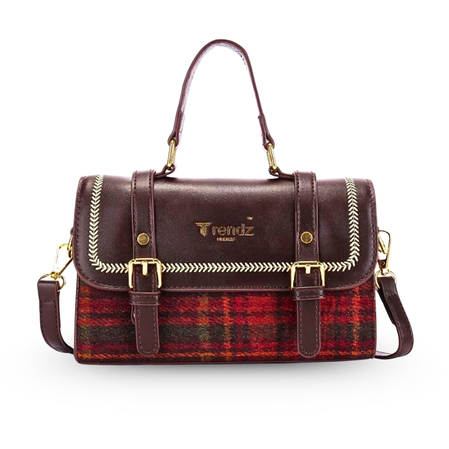 Trendz Firenze Bella Luxe – Womens Handbag, Sling Bag & Satchel | Premium Faux Leather & Fabric Shoulder Crossbody with Top Handle & Long Strap – Compact Luxury Bag