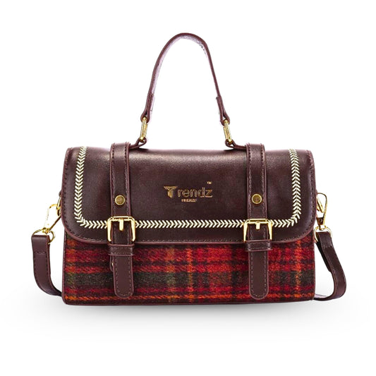 Trendz Firenze Bella Luxe – Womens Handbag, Sling Bag & Satchel | Premium Faux Leather & Fabric Shoulder Crossbody with Top Handle & Long Strap – Compact Luxury Bag