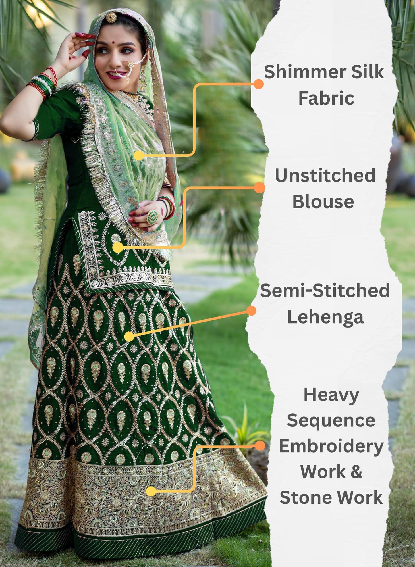 SHYAMLATA Latest Heavy Embroidery Work Semi Stitched Shimmer Silk Rajputi Poshak For Women Rajasthani Lehenga Choli (Green E)