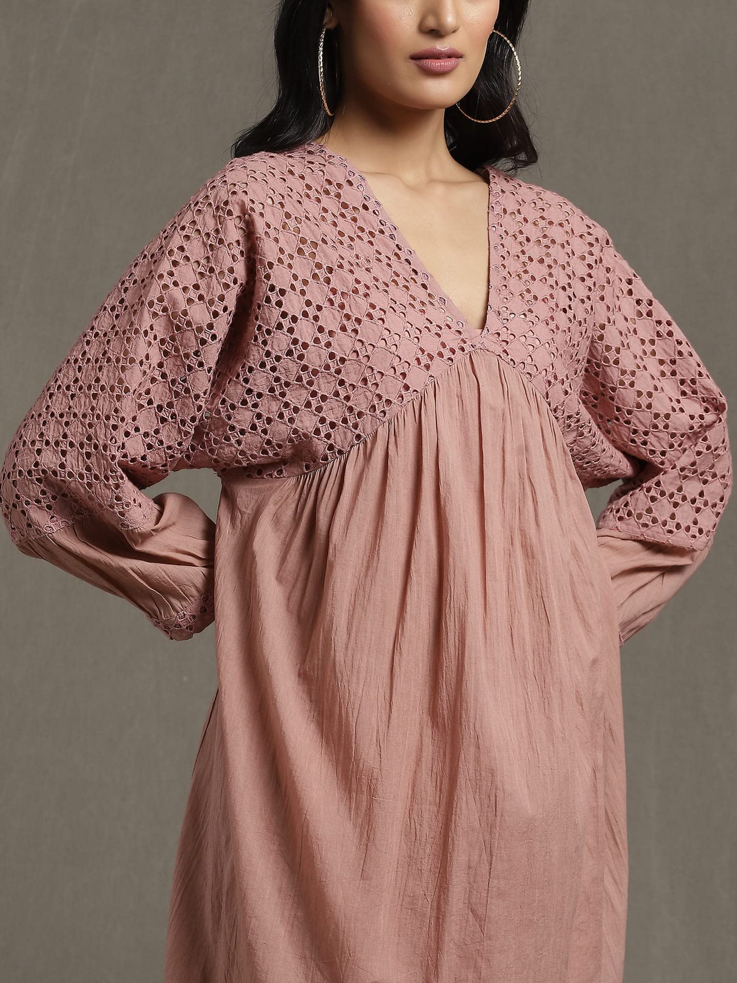 Ritu Kumar Pink Gathered Schiffli Short Dress