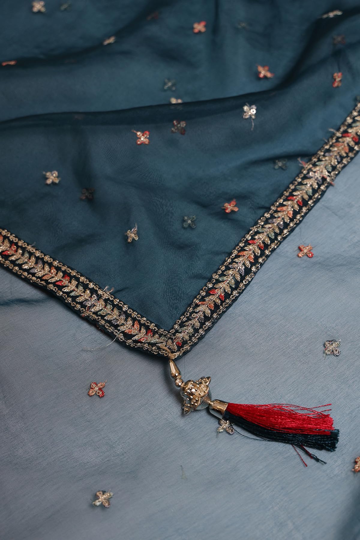 Soch Womens Teal Green Chinon Embroidered Ghagra Choli With Stone Work