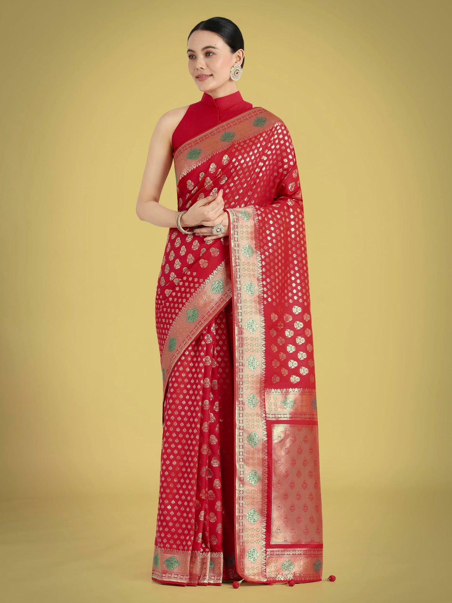 Monjolika Fashion Women's Elegant Banarasi Silk Saree With Gold Zari Weaving Work Comes with Unstitched Blouse Piece(14400_Color)