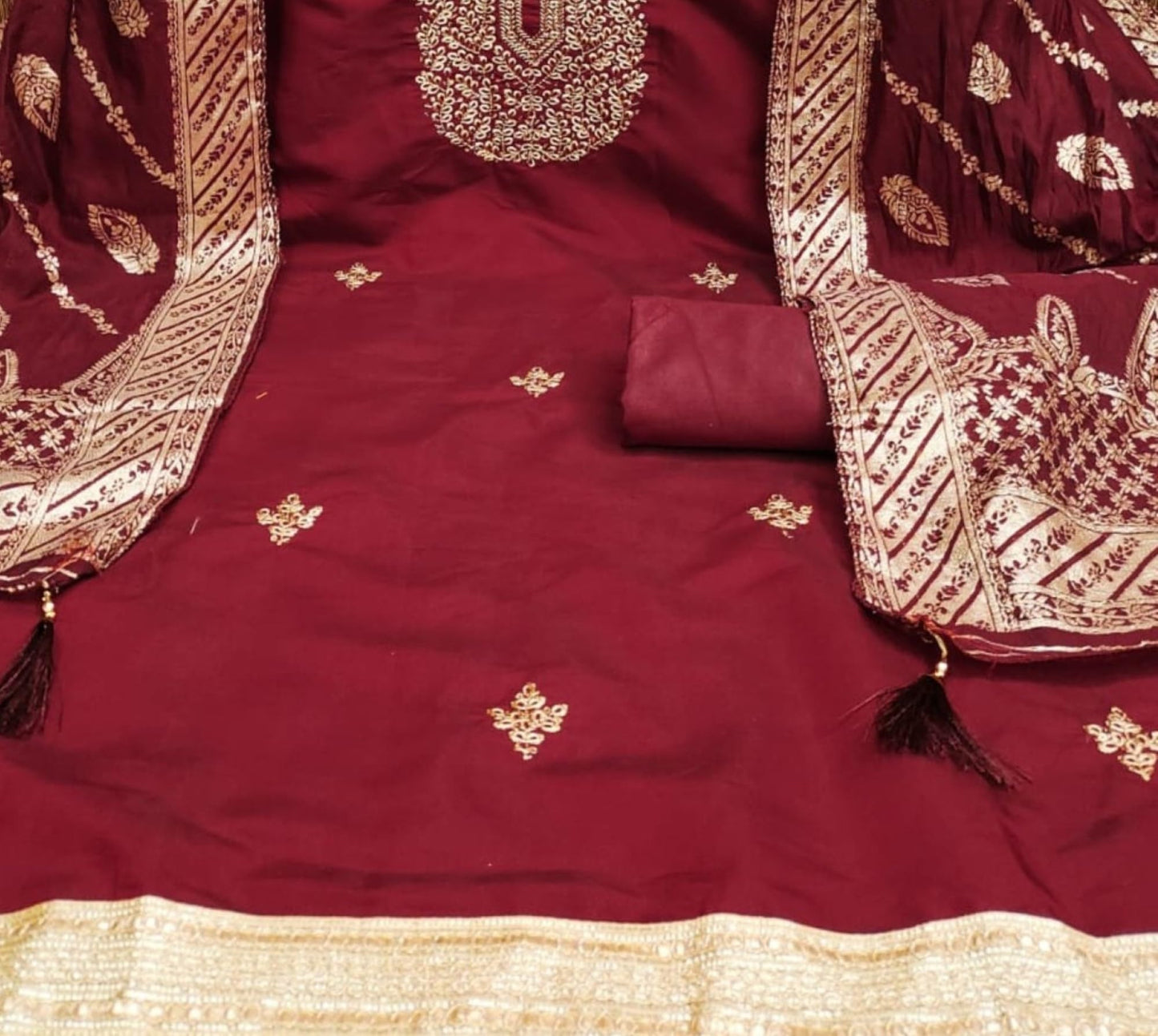 Leeli Peeri Designer Women's Roman Silk Embroidery Work Unstitched Dress Material