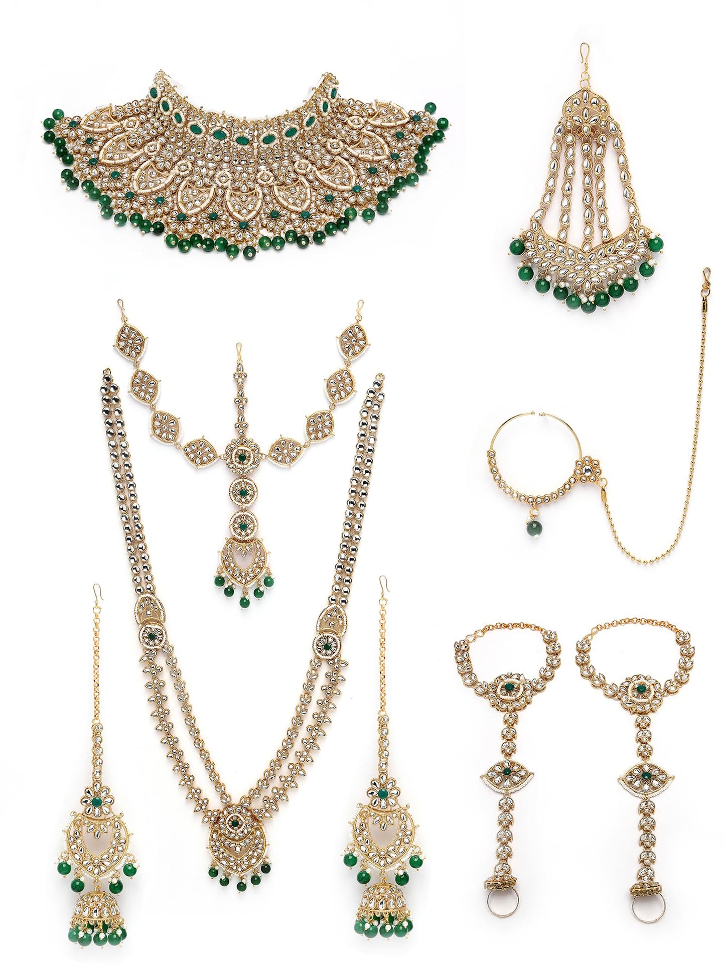 Karatcart Gold Plated Green Stone Ethnic Indian Traditional Kundan Dulhan Bridal Jewellery Set