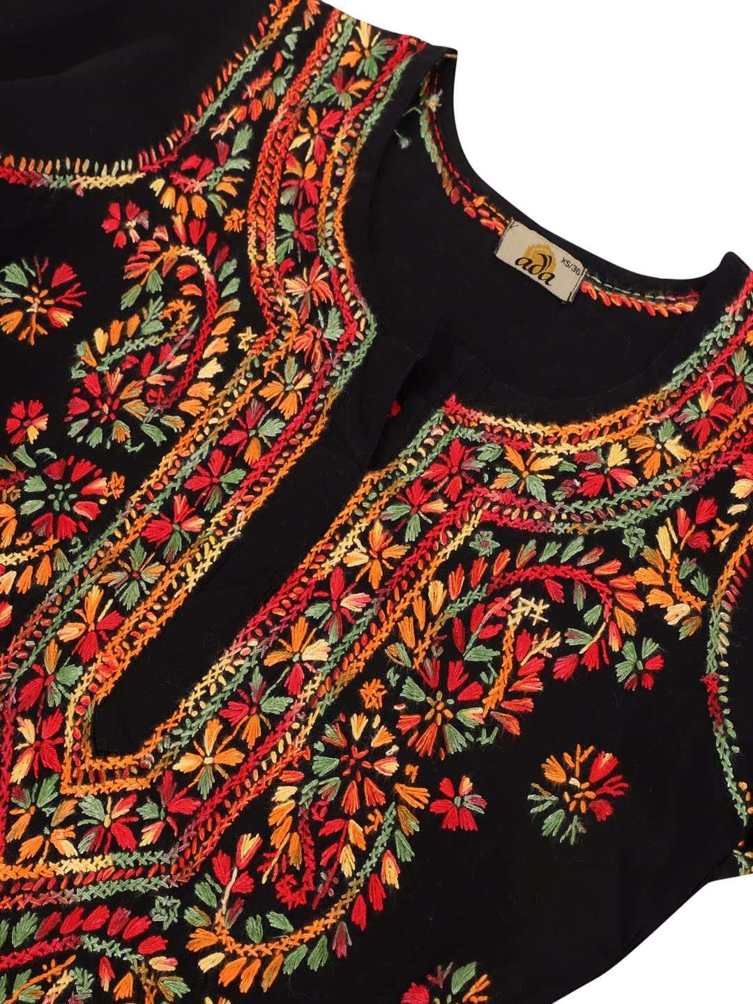 Ada Lucknowi Chikankari Hand Embroidered Straight Black Cotton Regular Fit Kurta Kurti Tunic For Women A188048 (L)