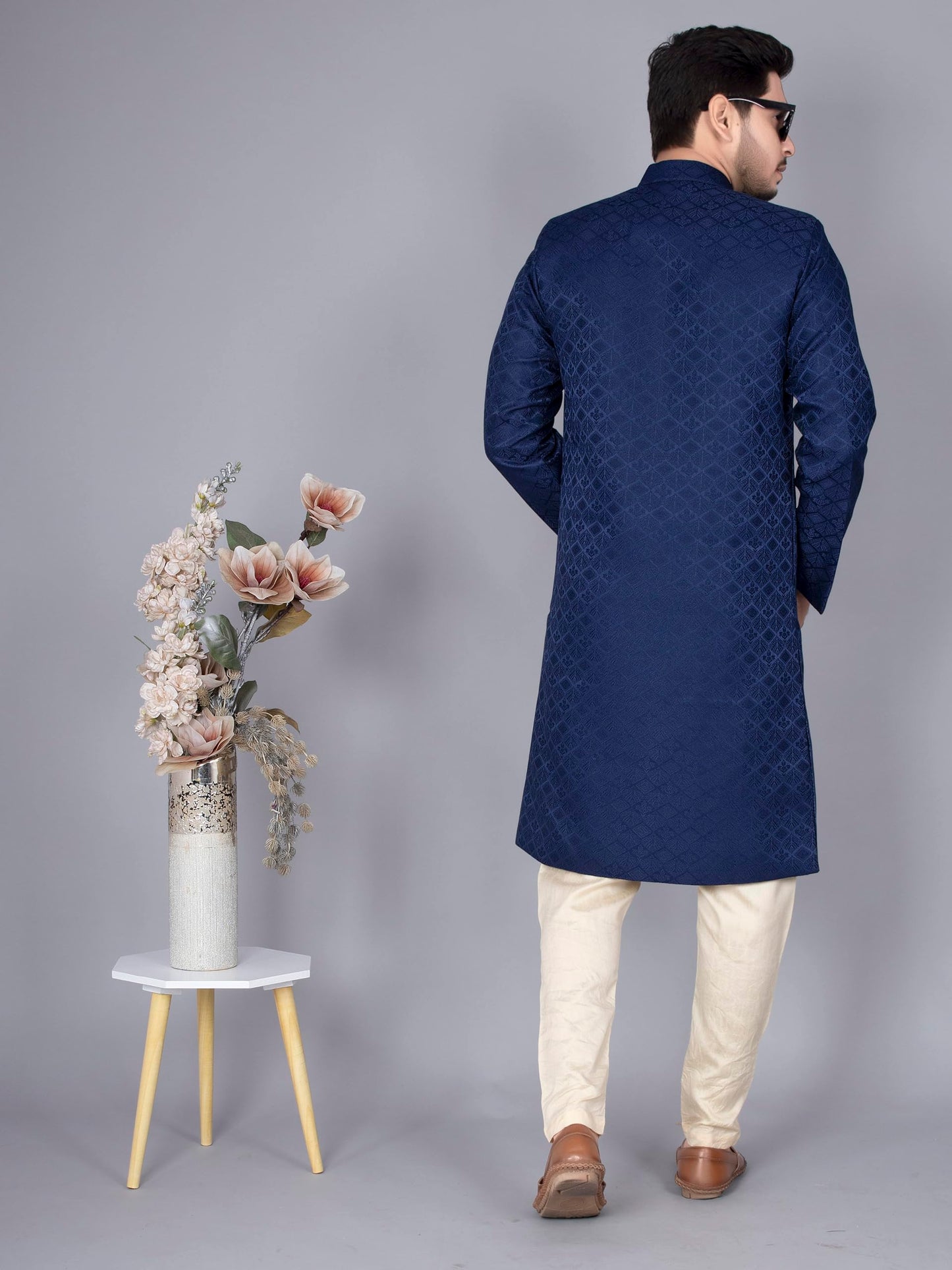 XEPON Indo Western Sherwani Set For Men (XL, Blue)