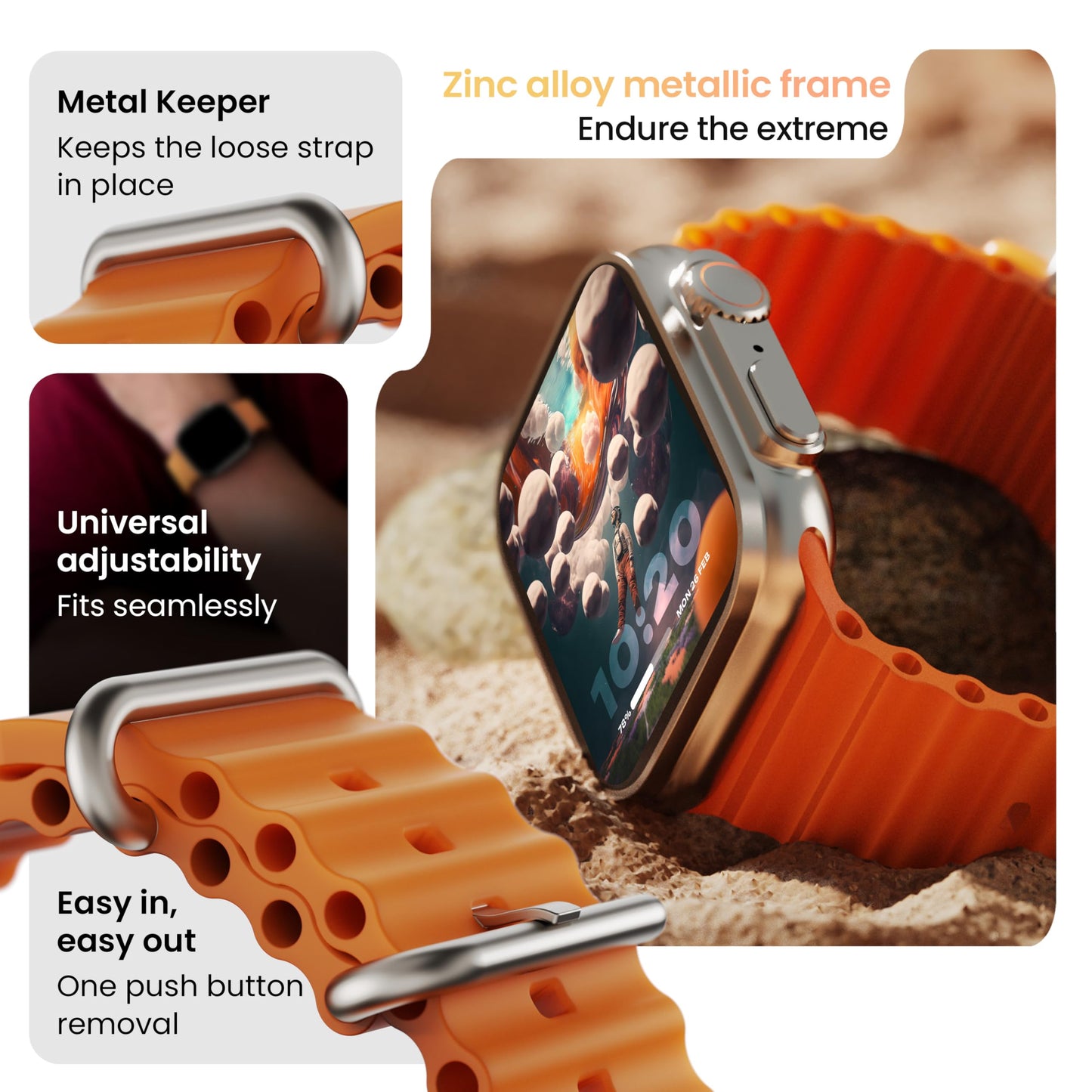 GOBOULT Newly Launched Crown Smart Watch 1.95'' Screen, BT Calling, Working Crown, Zinc Alloy Frame, 900 Nits Brightness, AI Voice Assistant, SpO2 Monitoring, 120+ Sports Mode (Tangerine)