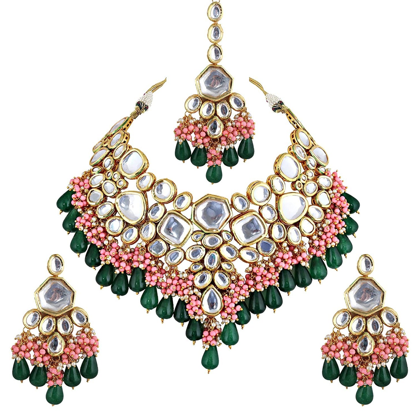 Lucky Jewellery 18K Gold Plated Multicolor with Monalisa Drop Bridal Set for Girls & Women