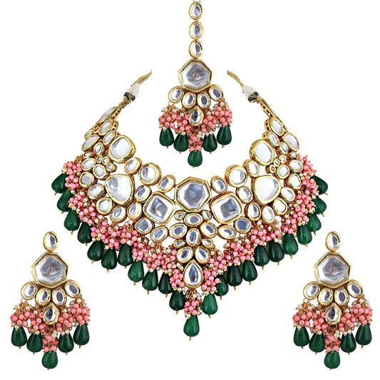 Lucky Jewellery 18K Gold Plated Multicolor with Monalisa Drop Bridal Set for Girls & Women