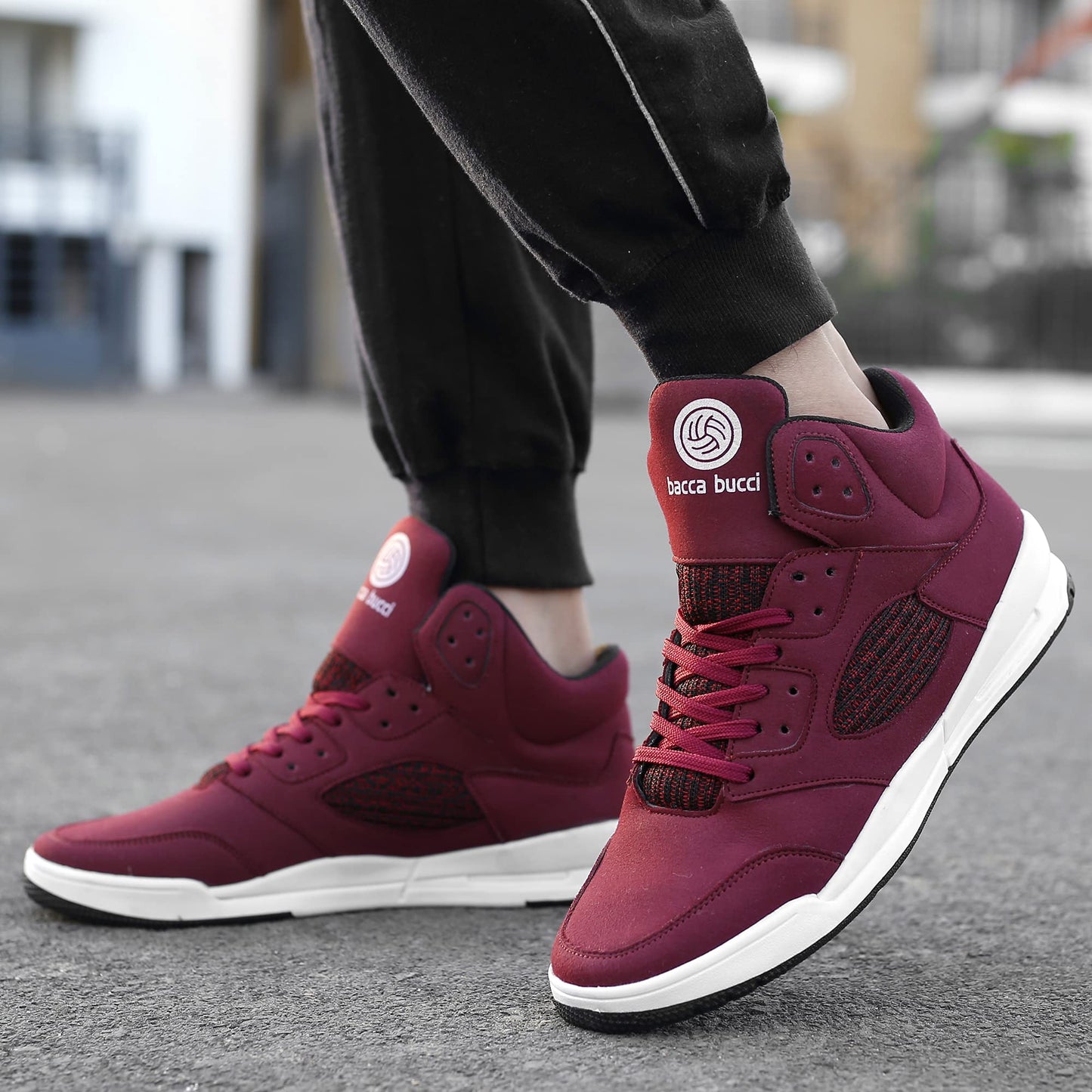 Bacca Bucci® Men's Korean Style High Top Platform Fashion Sneaker/Sports/Casual Shoes for Men- Red, Size UK10
