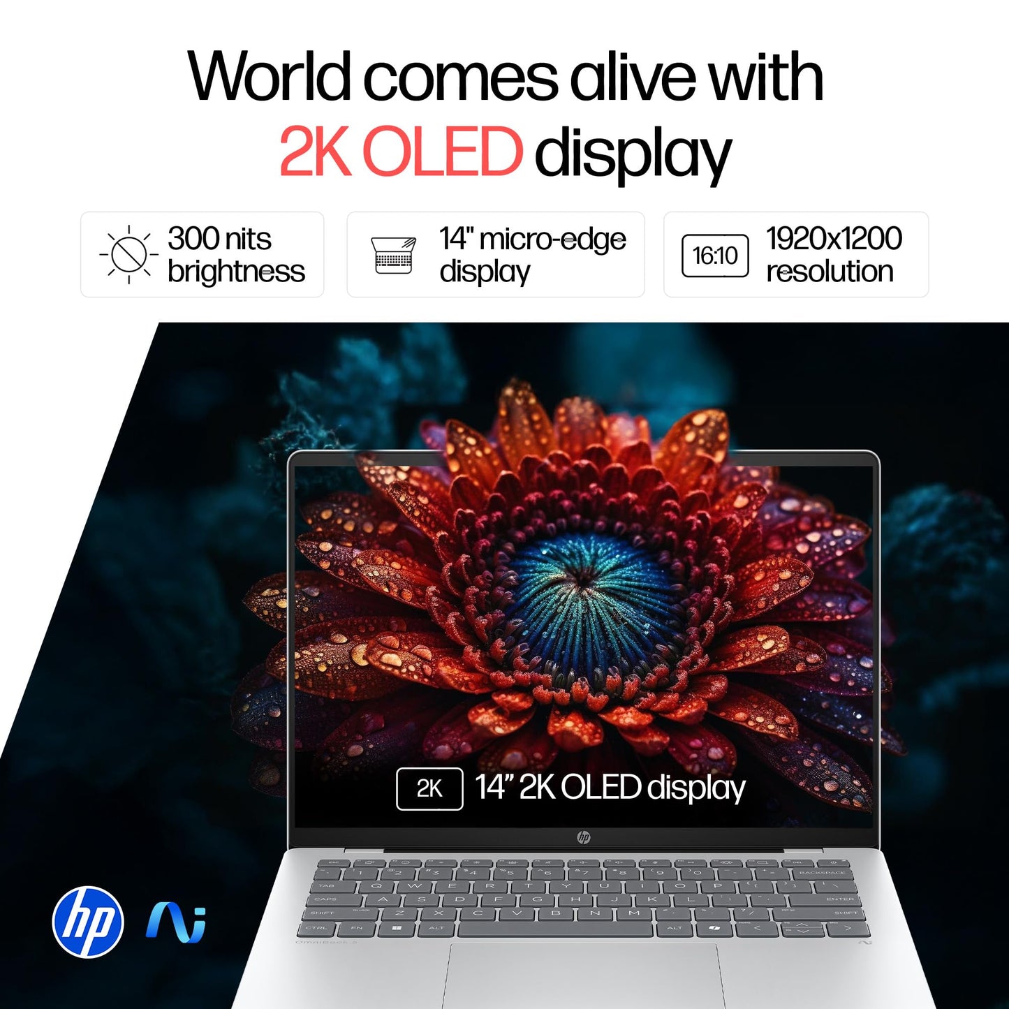 HP OmniBook 5 QC Snapdragon X1-26-100 Next Gen AI Laptop, (16GB LPDDR5x, 1TB SSD), 2K,14''/35.6cm OLED, Win11,Office24, Silver,1.35kg, FHD Camera w/Privacy Shutter, Backlit, he0015QU