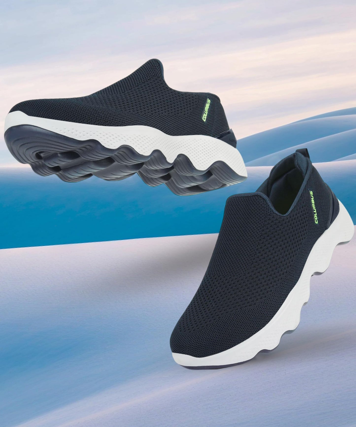 Columbus MASSAGER-01 Sports Shoes - Running Shoes|Walking Shoes| Training & Gym Shoe | Outdoors Shoe for Men (Navy & Fluorescent Green),UK-7