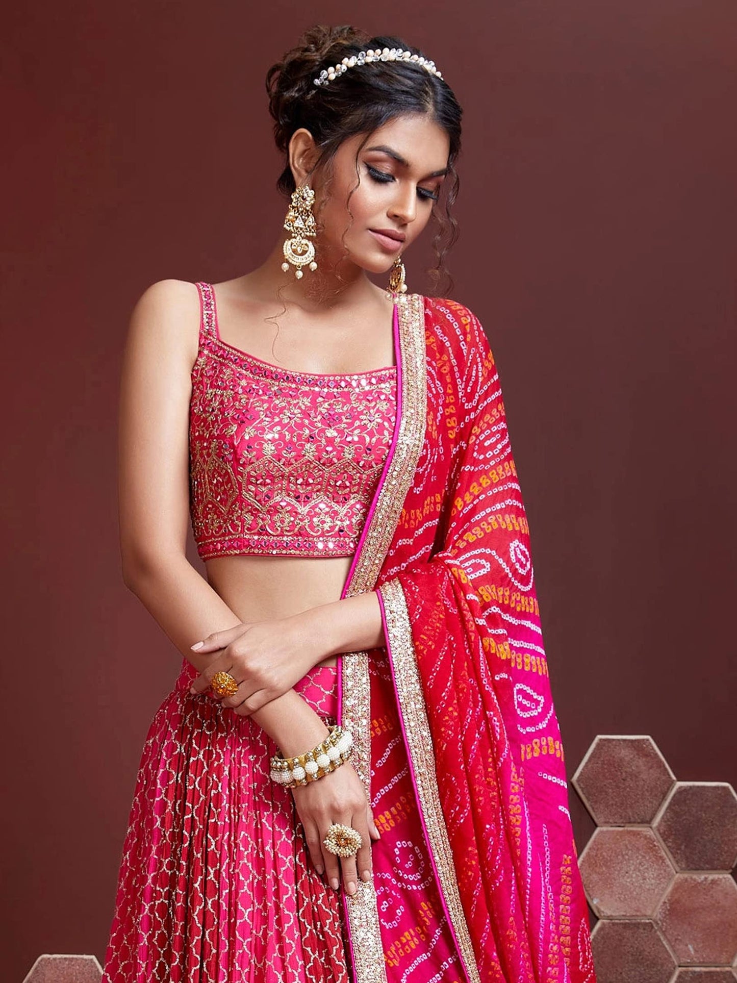 Zeel Clothing Women's Chinnon Silk Embroidered Fabric Semi-Stitched Lehenga Choli with Dupatta (105-Pink-New-Bridal-Latest-Lehenga; Free Size), Customizable Length