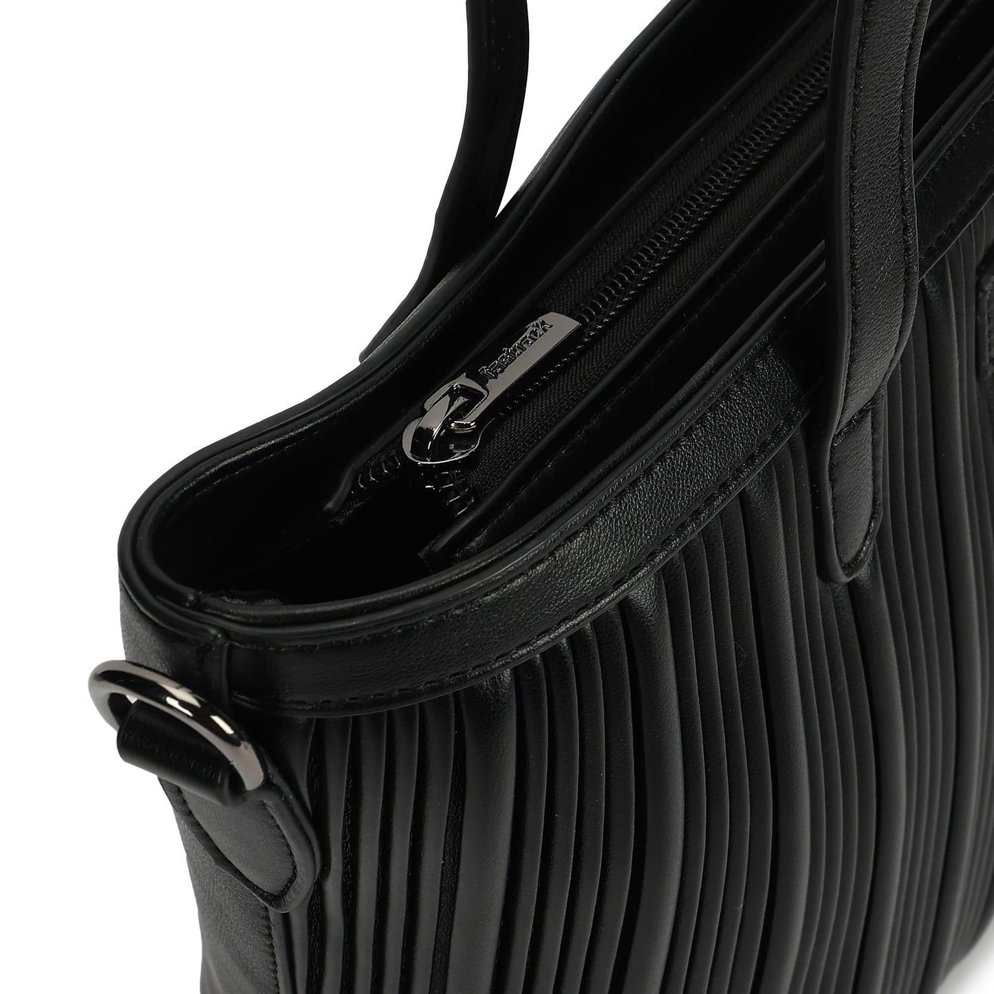 Fastrack BlackGroove Satchel | Women’s Faux-Leather Bucket Bag | Pleated Design, Gunmetal Hardware & Dual Carry Options