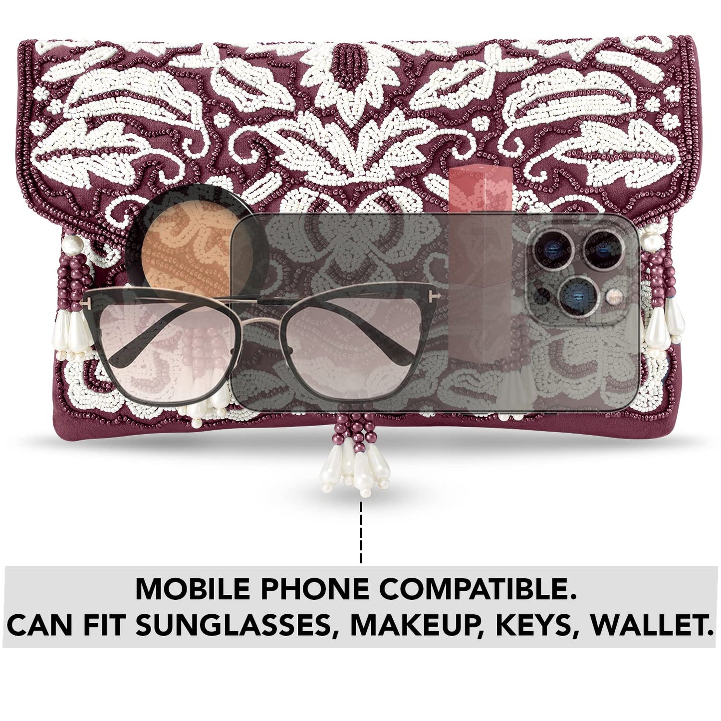 Peora Clutch Purses for Women Wedding Handmade Evening Handbags Party Bridal Clutch (Maroon)