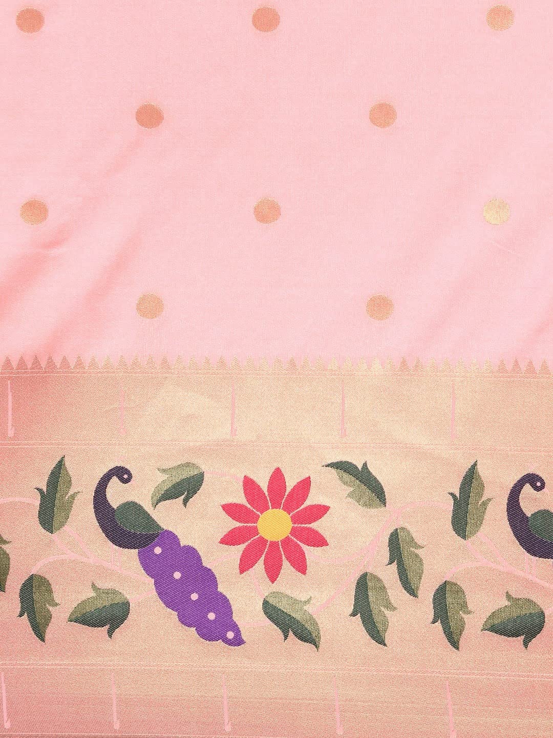 Pandadi Saree Women's Paithani Silk Saree With Unstitched Blouse Piece, Light Pink