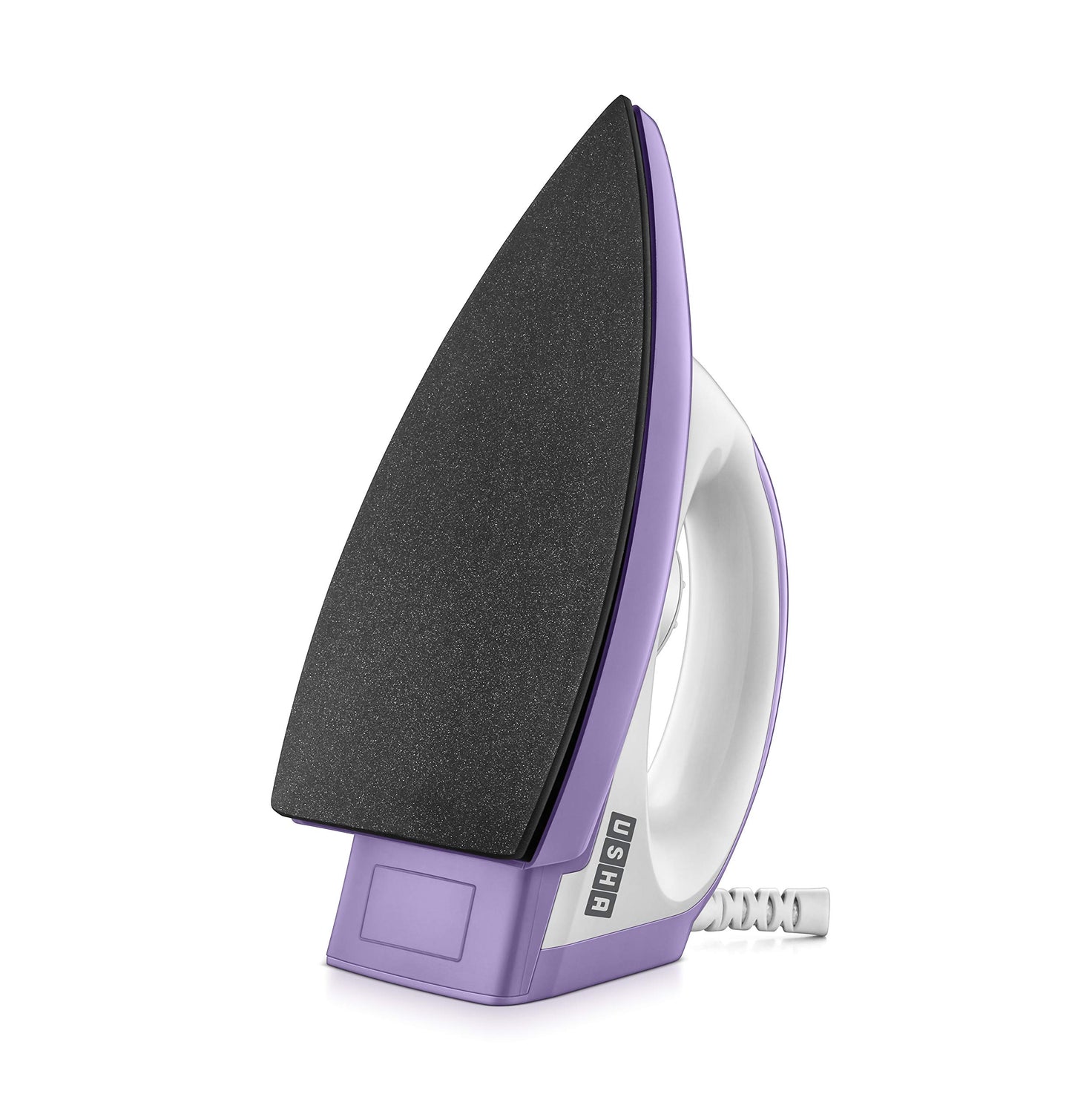 USHA Armor 1100 watts Dry Iron with Shock Proof Plastic Body | Single Coat Black Non Stick Soleplate for Longer Durability|Overheat Safety Shutoff |180° Swivel Cord | 2 Years Warranty|(Purple & White)